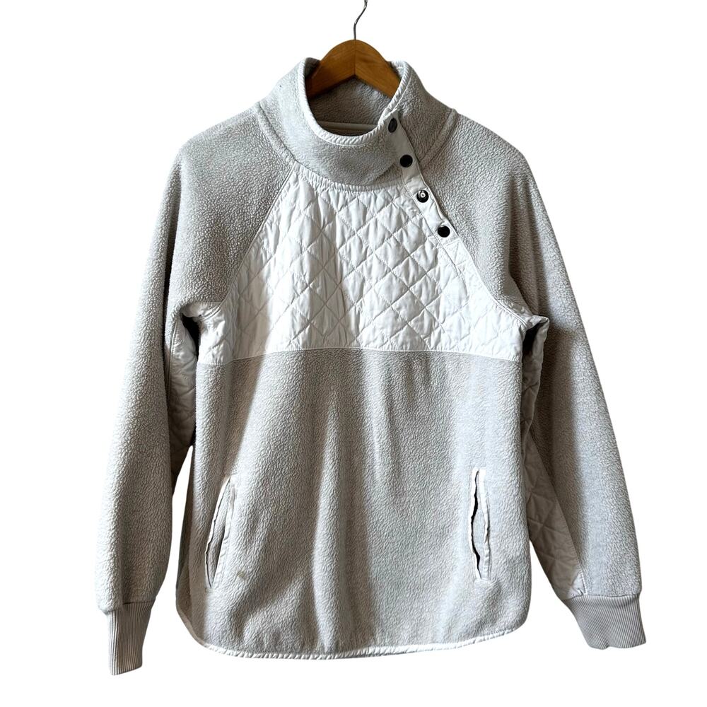 Abercrombie & Fitch Quilted Sherpa Fleece Pullover Sweater Gray Medium Outdoor